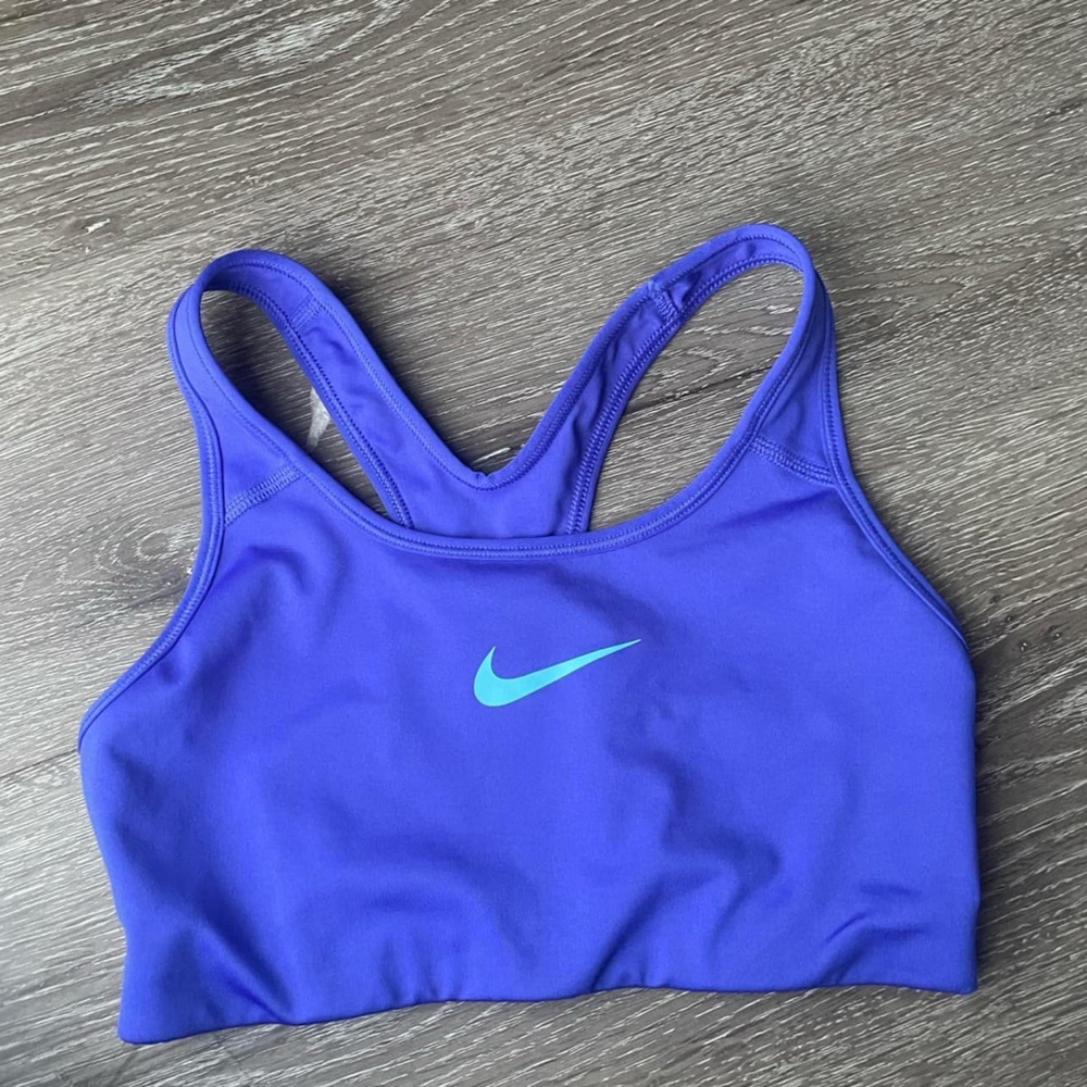 Nike Purple Racerback Sports Bra with Teal Swoosh